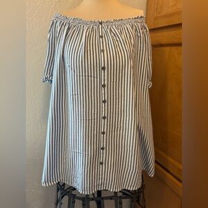 Terra & Sky Blue Striped Off-Shoulder Rayon Blouse. Size 14